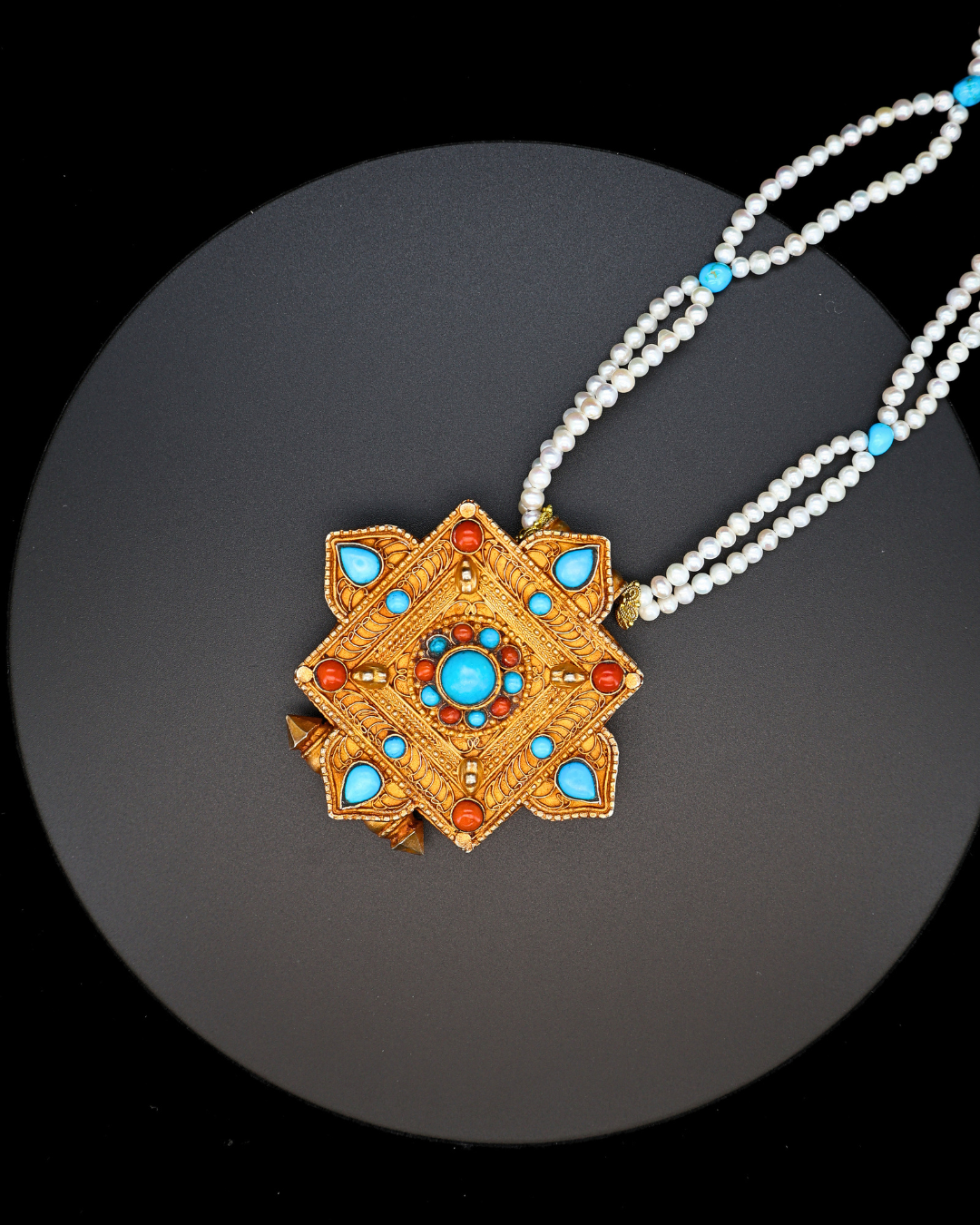 Vintage Tibetan Ghau Amulet Pendant – Turquoise & Coral | One of a Kind