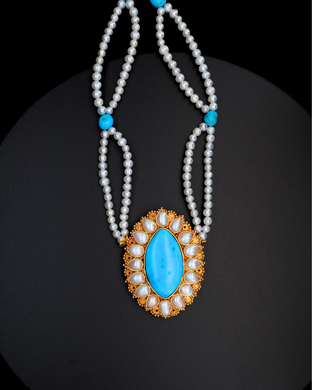 Sacred Halo Mandala — Turquoise & Pearl Necklace