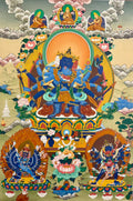 Colorful depiction of a deity with intricate details and ornate design, likely from a religious or spiritual text.