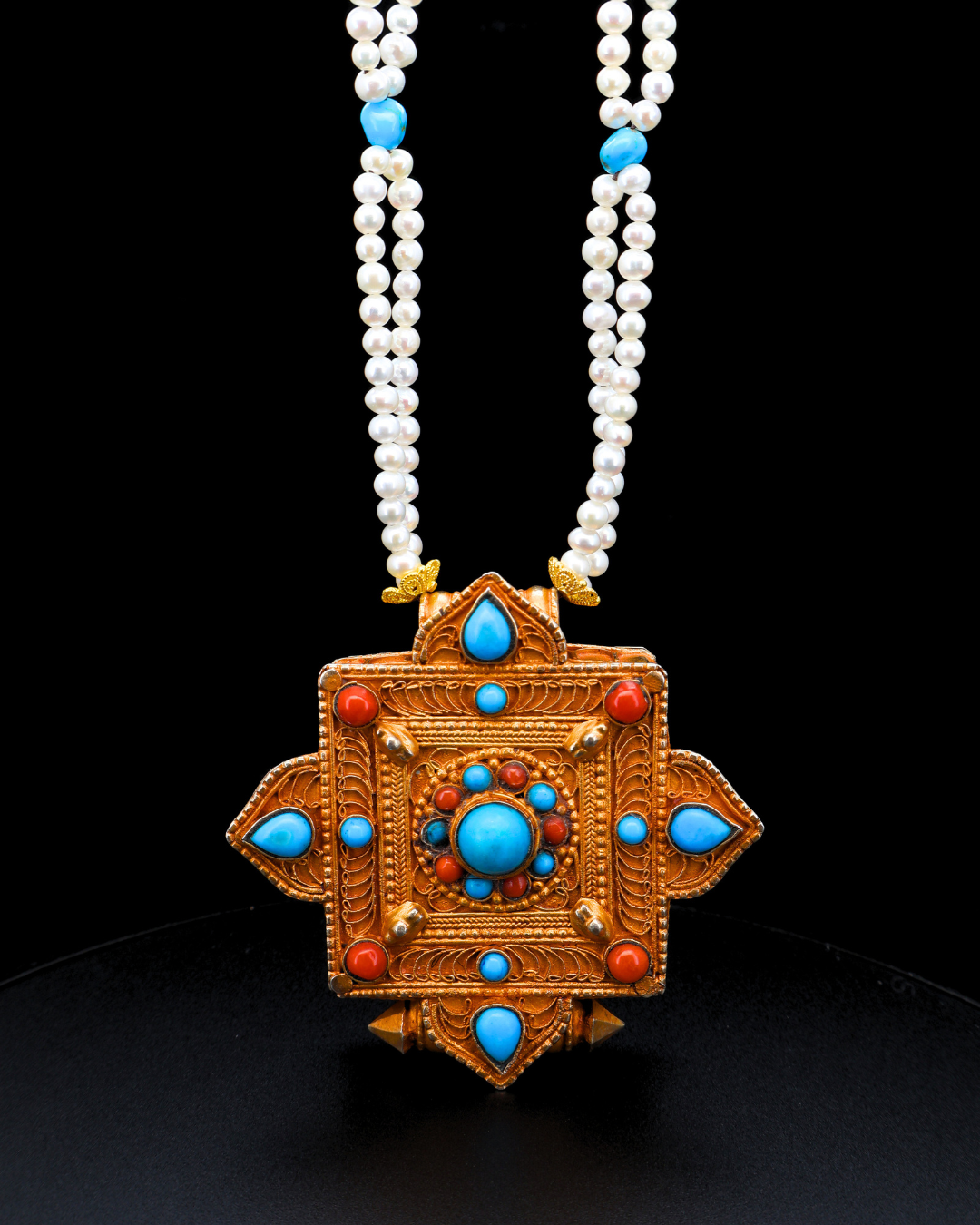 Vintage Tibetan Ghau Amulet Pendant – Turquoise & Coral | One of a Kind