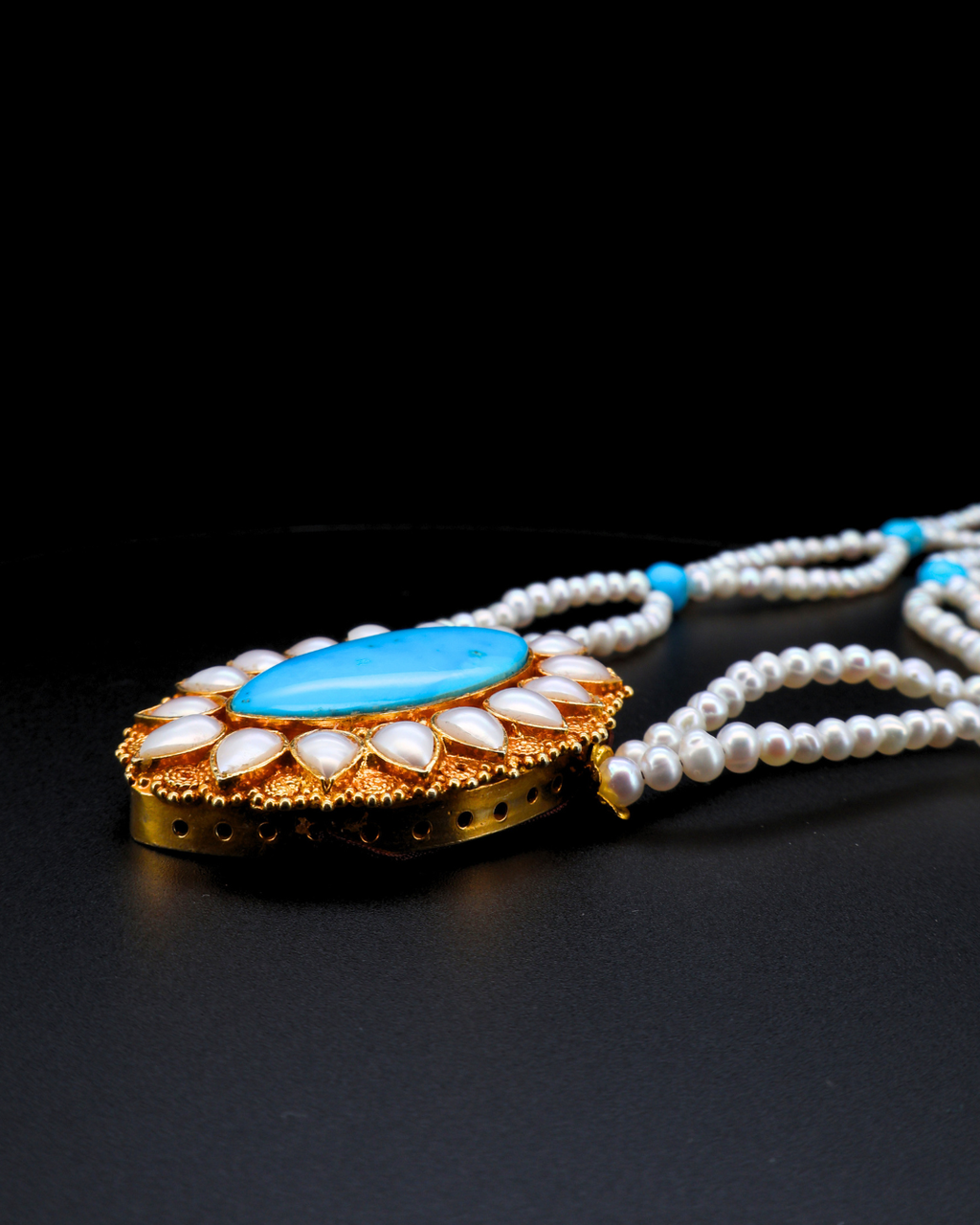 Sacred Halo Mandala — Turquoise & Pearl Necklace