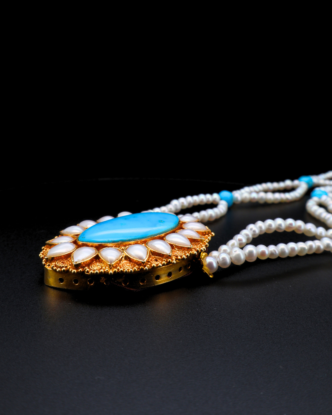 Sacred Halo Mandala — Turquoise & Pearl Necklace