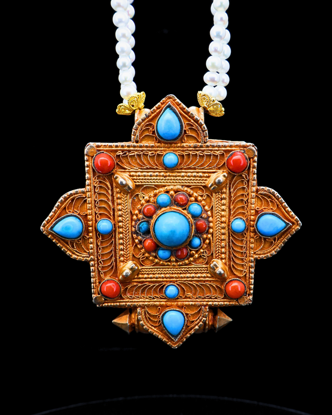 Vintage Tibetan Ghau Amulet Pendant – Turquoise & Coral | One of a Kind