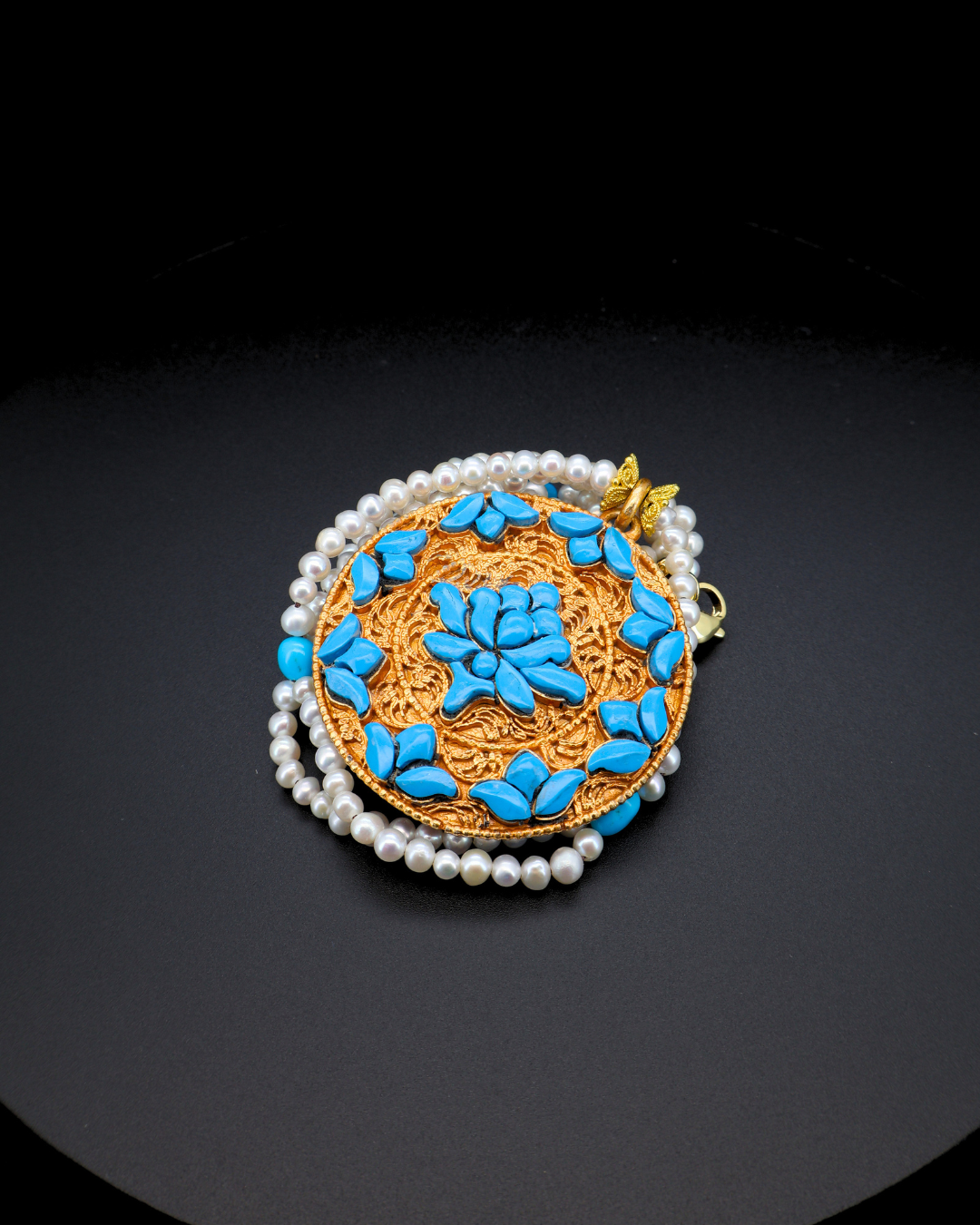Sacred Lotus Mandala — Turquoise & Pearl Necklace