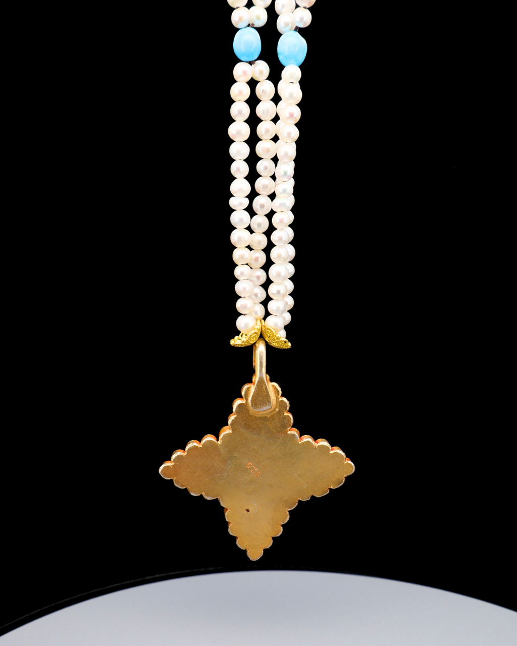 Four-Petal Lotus Necklace – Garnet, Turquoise & Pearl | One of a Kind