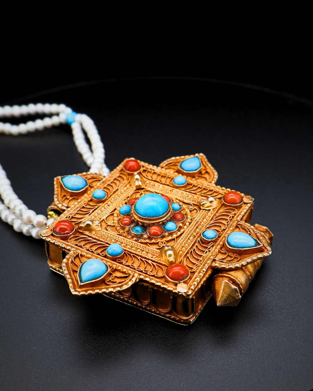 Vintage Tibetan Ghau Amulet Pendant – Turquoise & Coral | One of a Kind