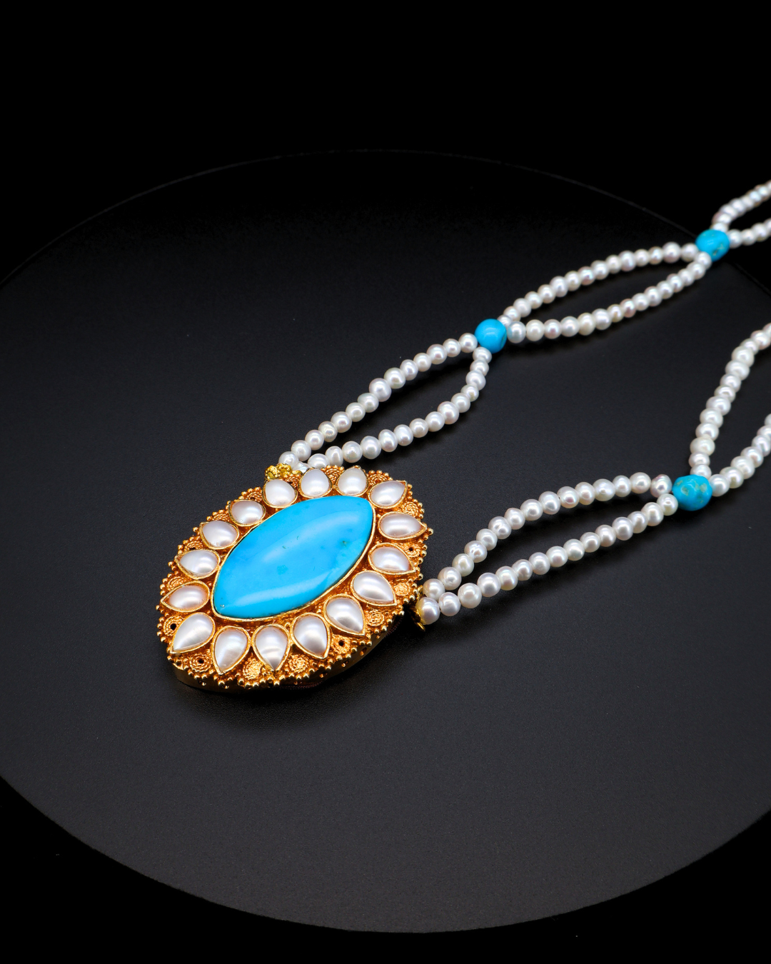 Sacred Halo Mandala — Turquoise & Pearl Necklace