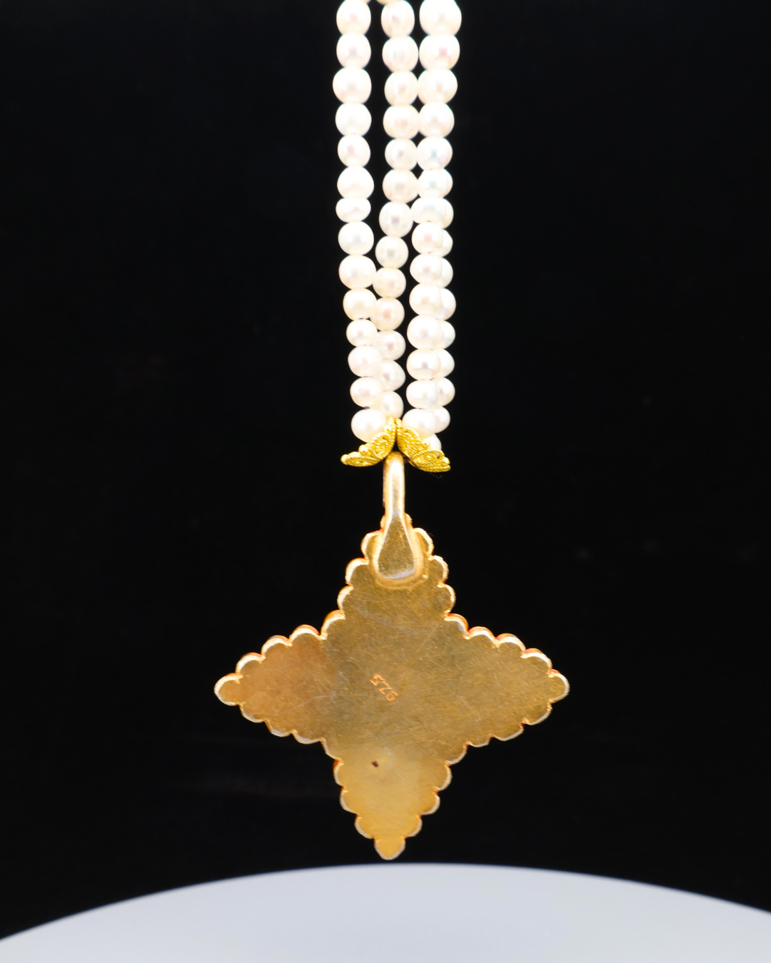 Four-Petal Lotus Necklace – Garnet, Turquoise & Pearl | One of a Kind