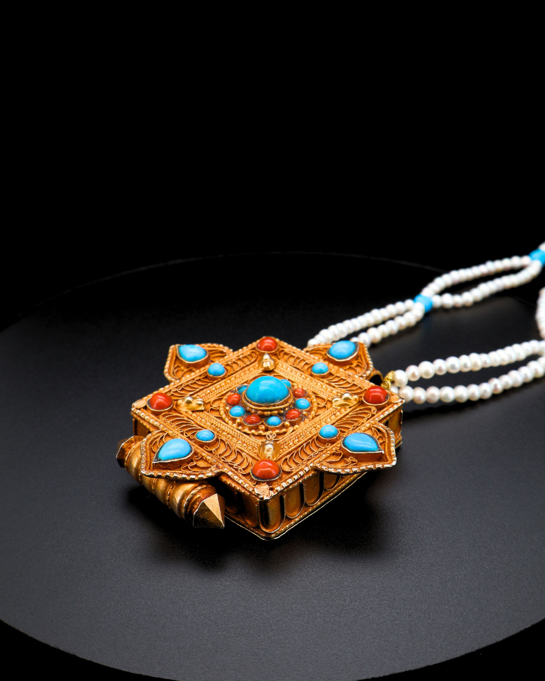 Vintage Tibetan Ghau Amulet Pendant – Turquoise & Coral | One of a Kind