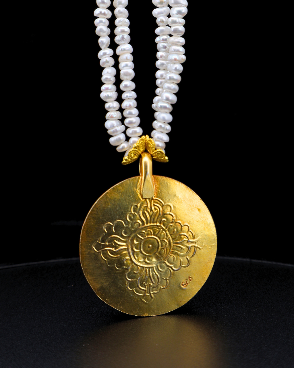 Double-Layer Eight-Petal Lotus Turquoise Mandala Necklace – Pearl Strands | One of a Kind