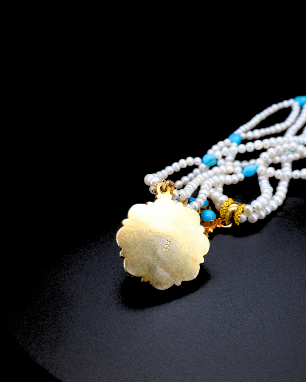 Eight-Petal Lotus Turquoise Mandala Necklace – Pearl Layered | One of a Kind