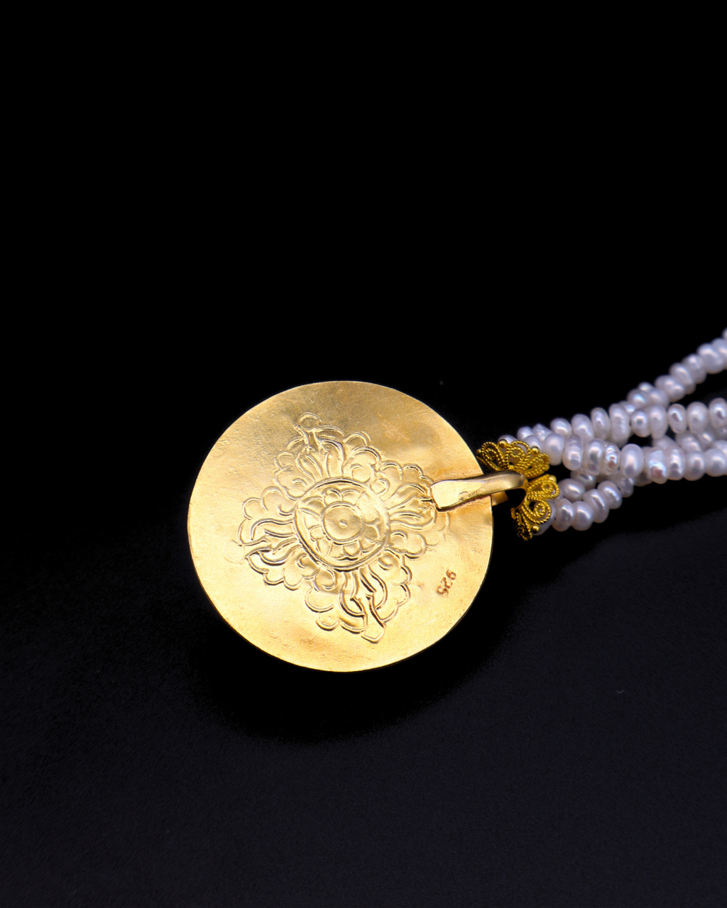 Double-Layer Mandala Necklace – Pearl & Turquoise | Handmade in Tibet