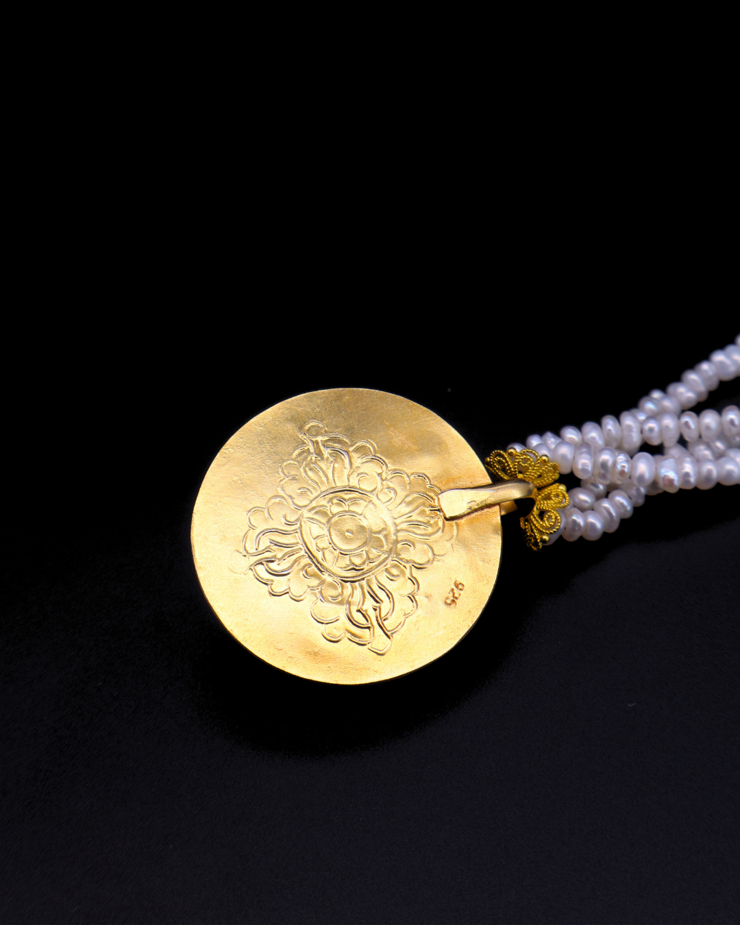 Double-Layer Mandala Necklace – Pearl & Turquoise | Handmade in Tibet